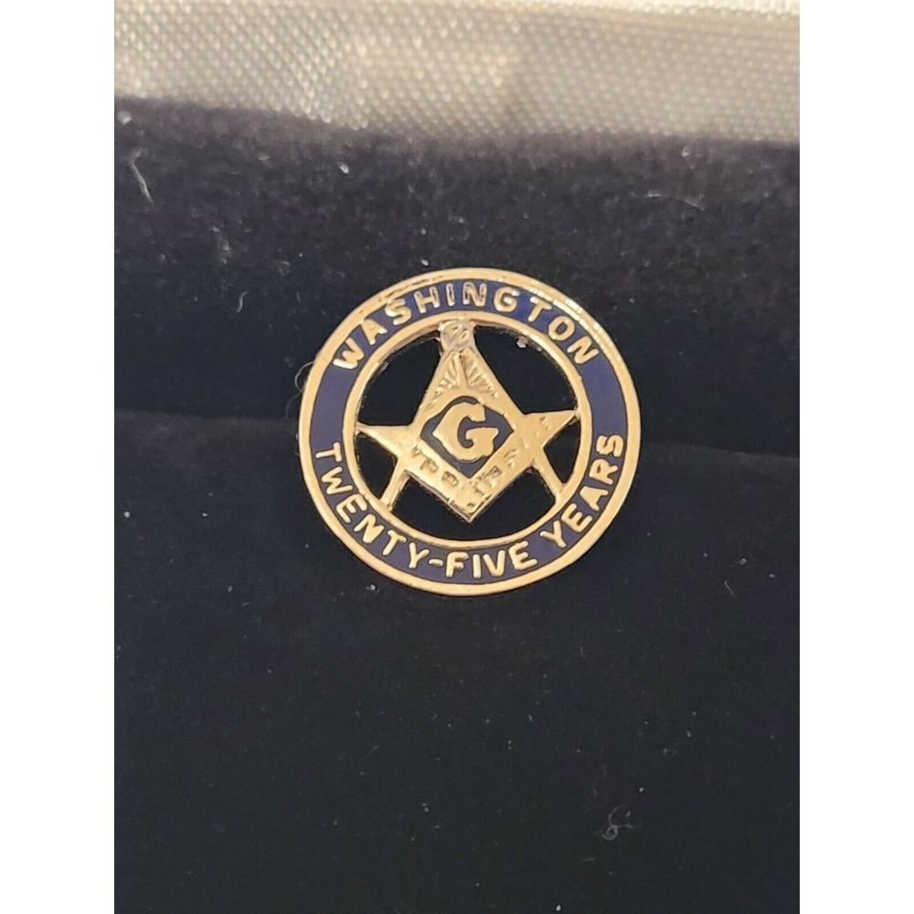 Blue Lodge 25 Years Washington Silver Toned Masonic Enamel Lapel Pin